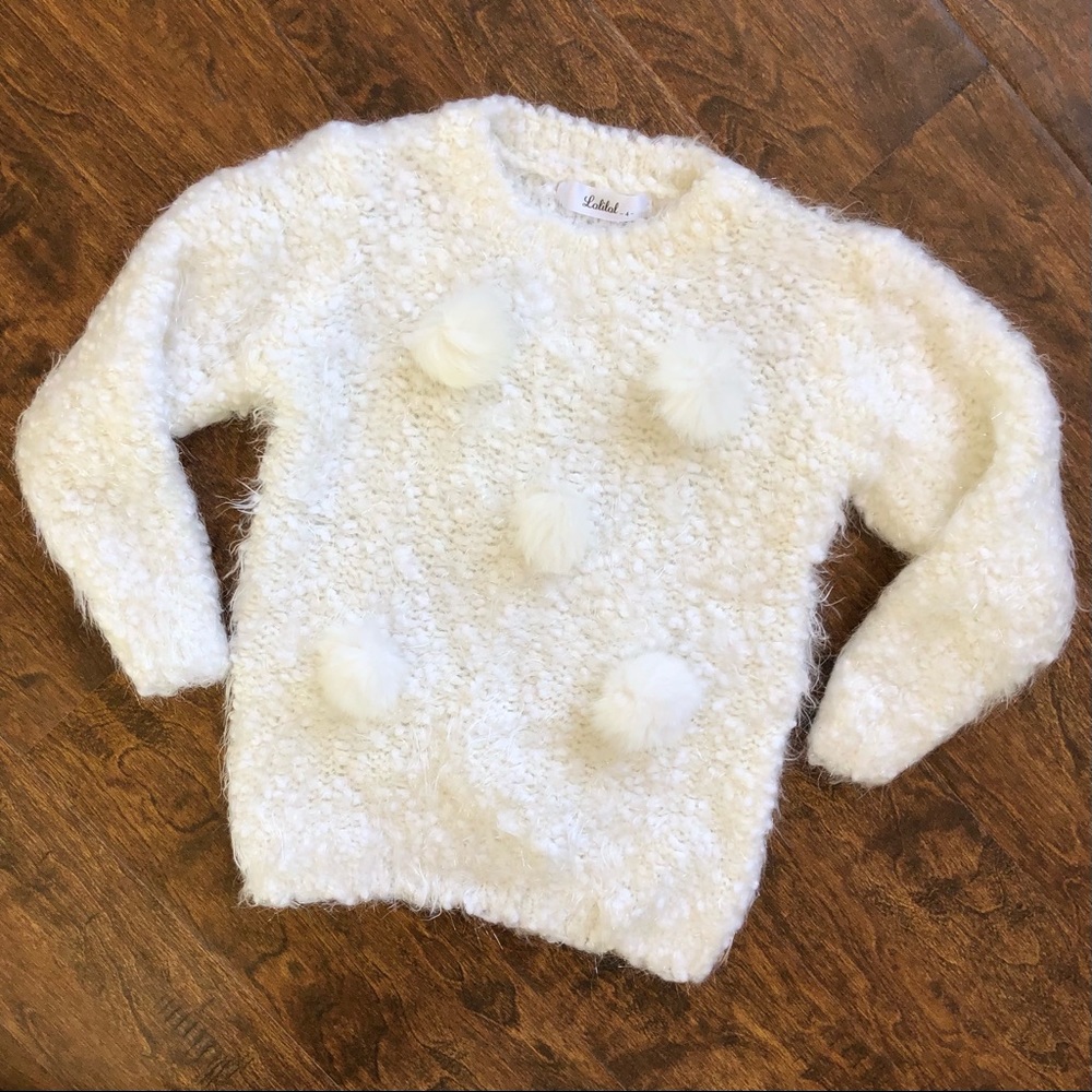 Lolilal Girl’s White Sparkle Fluffy Sweater